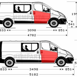 602640-2,5901532987485,Renault Trafic/Opel Vivaro/Nissan Primastar (2001- 2014) Priekinių durų skarda iki stiklo, dešinės (keleivio) pusės.