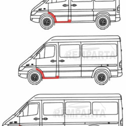 506241,5901532127034,MB Sprinter/ VW LT 1995- 2006 Priekinių durų slenkstis su 1/3 lanko dalimi, MB Sprinter/ VW LT 1995 priekinis lankas su slenksčiu