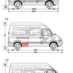 Master/Mov/Inter (97-/04-/07-) Šono dalis prieš galinį ratą (vidutinio, dešinė), Renault Master 1997 Šono dalis prieš galinį ratą, 60418482, 5901532174830, Renault Master 1997 Šono dalis prieš galinį ratą, 60418482, 5901532174830