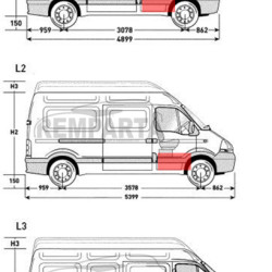 Master/Mov/Inter (98-/04-/07-) Frente. painel da porta (direita), Renault Master/Opel Movano/Nissan Interstar (1998-/2004-/2007-) Priekinių durų apačios skarda, 604140-2, 5901532483826