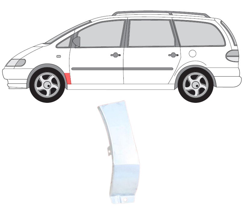 Sharan/Galaxy/Alhm (95-) Priekinio sparno apačia (kairė), 955001-7, 5901532808865, VW Sharan/Ford Galaxy/Seat Alhabra (1996-) Priekinio sparno apačia