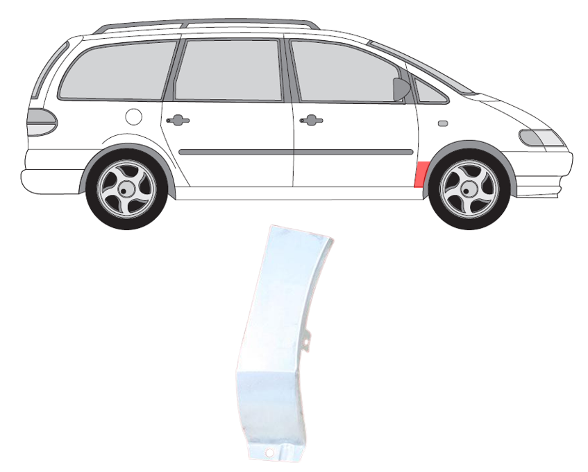 Sharan/Galaxy/Alhm (95-) Priekinio sparno apačia (dešinė), 955002-7, 5901532808872, VW Sharan/Ford Galaxy/Seat Alhambra (1996-) Priekinio sparno apačia