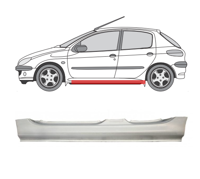 Peugeot 206 (98-) Slenkstis (4D, kairė), slenksčiai, 7009 A2, 572341-2, 4028103, 5901532157482, Peugeot 206 slenkstis, slenksčiai