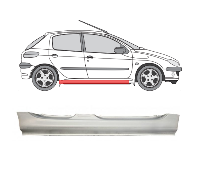 Peugeot 206 (98-) Slenkstis (4D, dešinė), slenksčiai, Peugeot 206 slenkstis, 7010 E2, 572342-2, 4028104, 5901532157505, slenksčiai