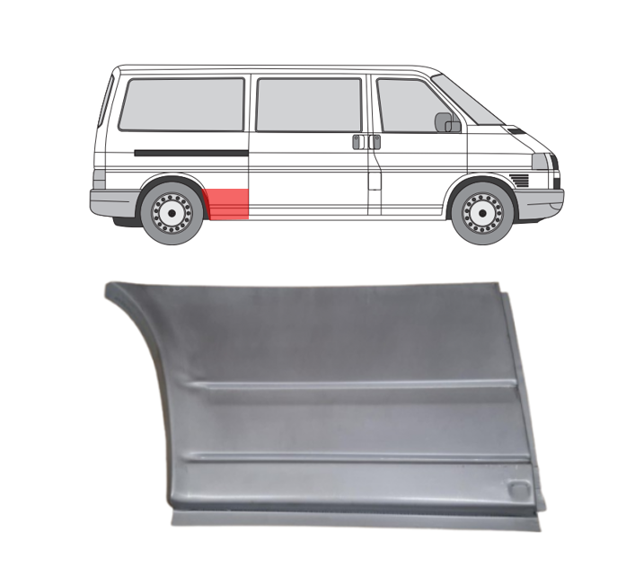 VW T4/Caravelle/Multi (90-) Arkos dalis prieš galinį ratą (ilgo, dešinė), 130831, 130832, 130833, 130834, 130835, 130836
