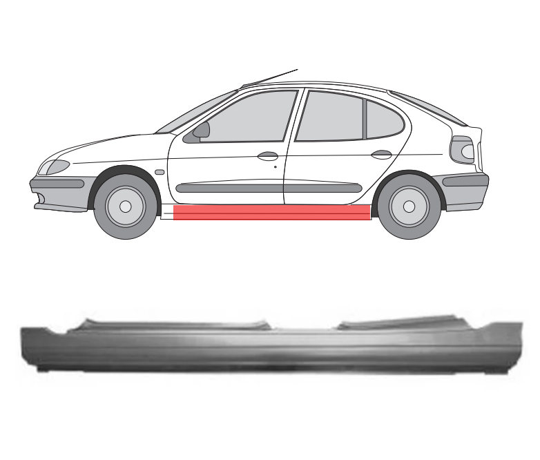 Renault Megane (95-) Slenkstis (4D, kairė), slenksčiai, Renault Megane Slenkstis, 7751467719, 600741-Q, 5901532166880, slenksčiai, Renault Megane Slenkstis