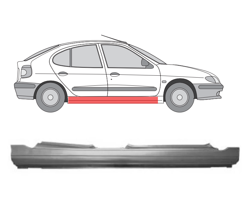 Renault Megane (95-) Slenkstis (4D, dešinė), slenksčiai, Renault Megane Slenkstis, 600742-Q, 7751467719, 5901532166903, slenksčiai, Renault Megane Slenkstis