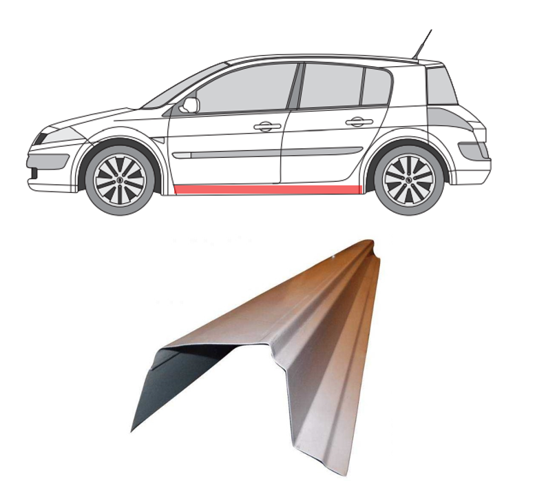 Renault Megane (02-) Slenkstis (išorė, kairė), slenksčiai, 601241-3, 5901532613629, Renault Megane Slenkstis, slenksčiai, 601241-3, 5901532613629, Renault Megane Slenkstis