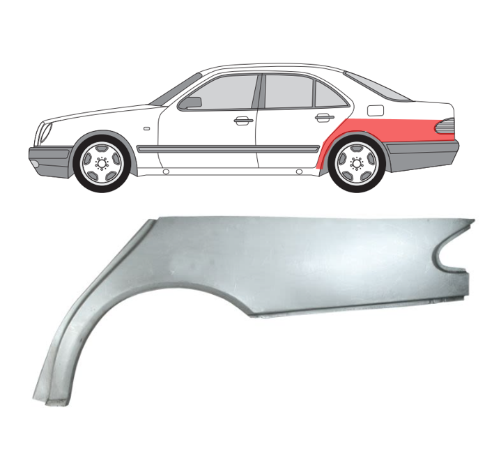 MB W210 (95-) Galinio sparno dalis (kairė), Galinė arka, 501583-5, 5901532121544, MB W210 Galinio sparno dalis, Galinė arka