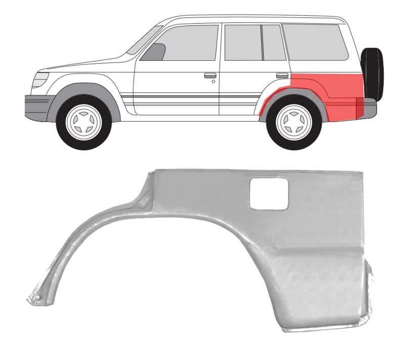 Pajero/Montero (91-) Galinis sparnas (5D, kairė), Mitsubishi Pajero 1990- 1998 Galinė arka