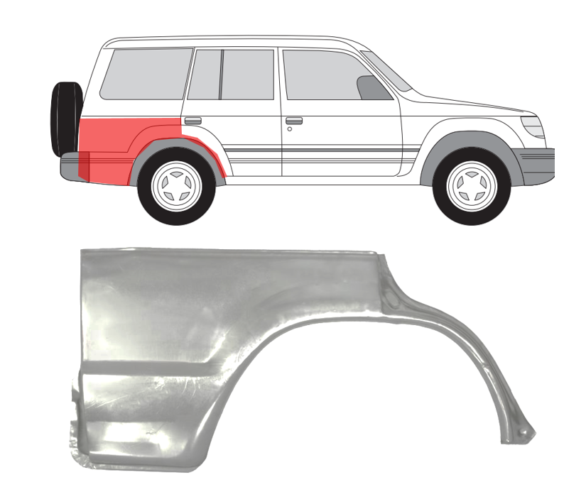 Pajero/Montero (91-) Galinis sparnas (5D, dešinė), Mitsubishi Pajero 1990- 1998 Galinė arka