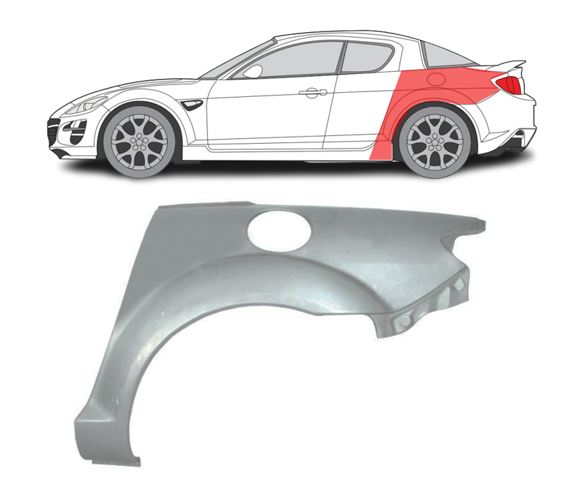 Mazda RX-8 (03-) Galinis sparnas (kairė), Galiniai sparnai, 454883, Mazda RX8 Galinis sparnas, Galiniai sparnai