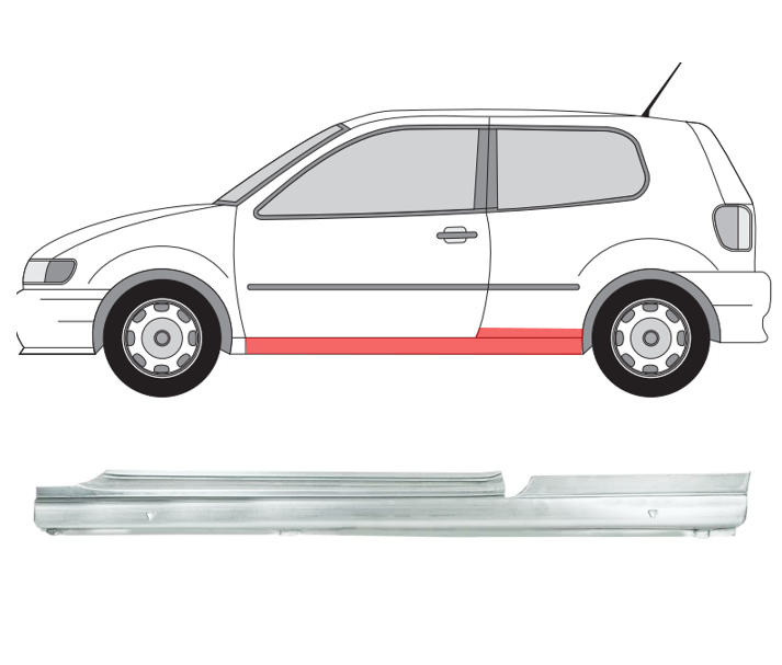 VW Polo (94-) Slenkstis (H/B, 2D, kairė) , slenksčiai, VW Polo slenkstis, 6N3 809 675G, 443021, 952441-1, 5824101, 5901532216448, slenksčiai, VW Polo slenkstis