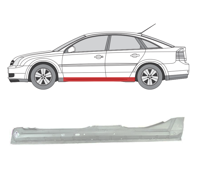 Opel Vectra (02-) Slenkstis (kairė), slenkstis, 51 64 017, 51 64 019, 551841, 13240140, 13240144, 5901532142389, Opel Vectra slenksčiai, slenkstis
