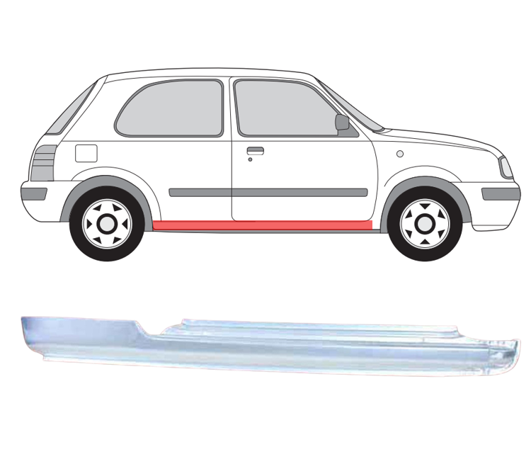Nissan Micra (92-) Slenkstis (3D, dešinė), slenksčiai, 270541, 967022, 3305102, 5901532046786, Nissan Micra slenkstis, slenksčiai, Nissan Micra slenkstis