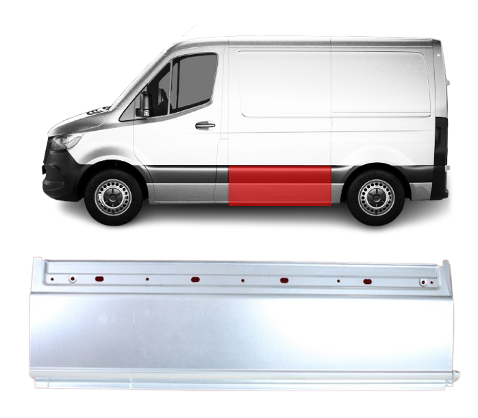 MB Sprinter (18-) Šono skarda (trumpo, kairė), A9106375501 (MERCEDES-BENZ), A 910 637 5501 (MERCEDES-BENZ), 9106375501 (MERCEDES-BENZ)