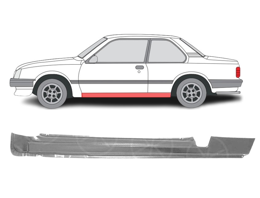 Opel Ascona (81-) Slenkstis (2D, kairė), slenksčiai, 164588, 315021, 551341, 3760101, 5901532140149, Opel Ascona slenkstis, slenksčiai