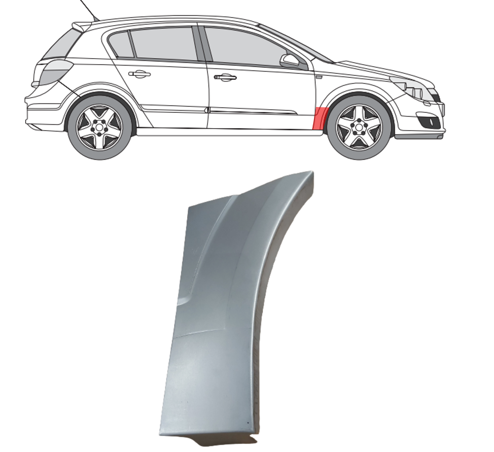 Opel Astra (03-) Priekinio sparno apačia (HB, dešinė), Opel Astra H 2003- 2014 Priekinio sparno apačia