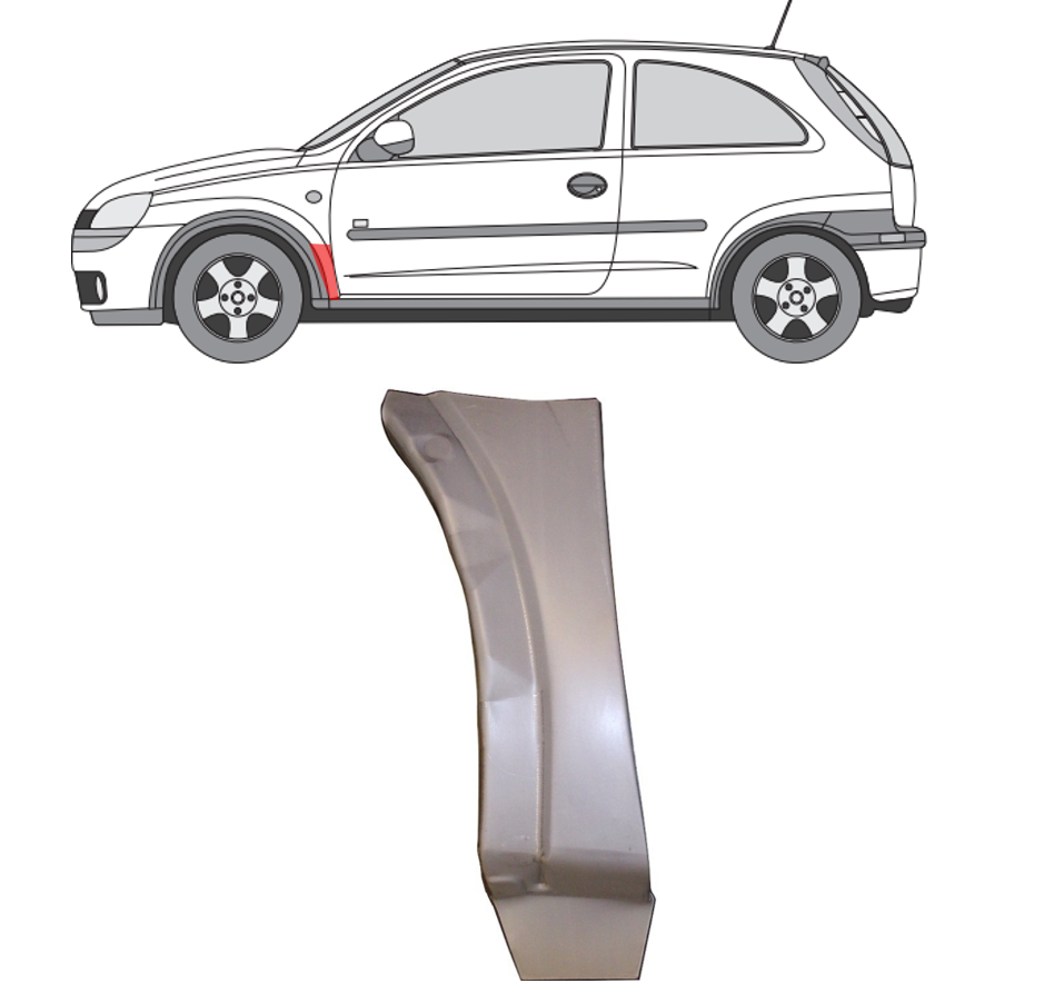 Opel Corsa/Combo (00-) Priek. sparno apačia (kairė), 55560171, Opel Corsa C/ Opel Combo C (2000- 2010) Priek. sparno apačia