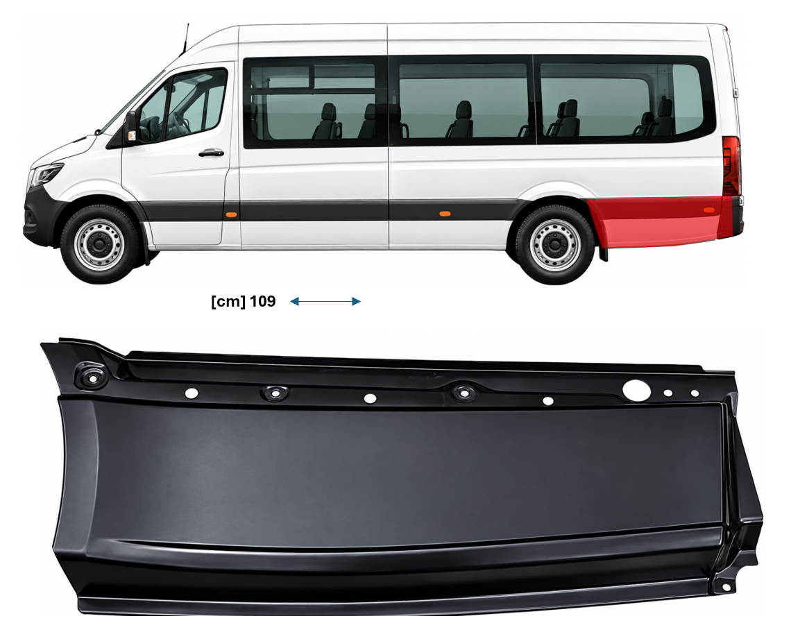 MB Sprinter (18-) Skarda už galinio rato (ilgo, kairė), A9076370800 (MERCEDES-BENZ), A 907 637 08 00 (MERCEDES-BENZ), 9076370800 (MERCEDES-BENZ)