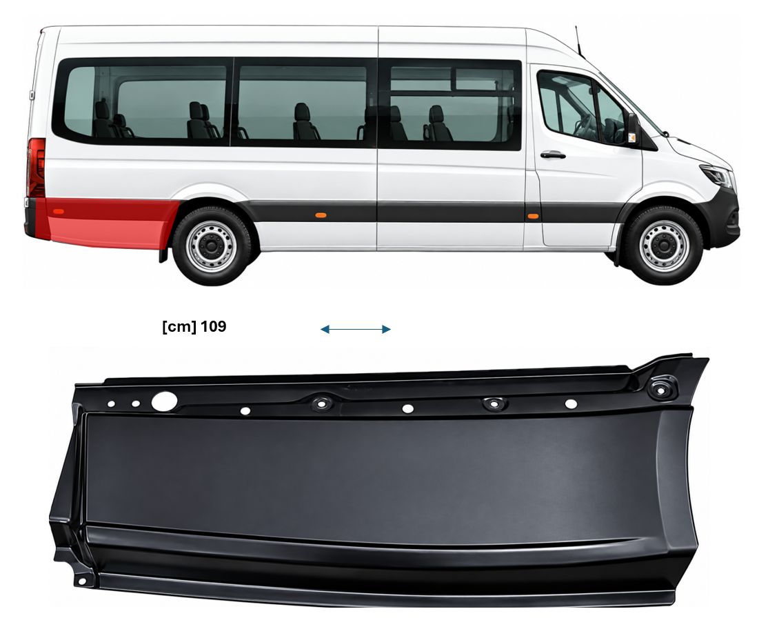 MB Sprinter (18-) Skarda už galinio rato (ilgo, dešinė), A9076370900 (MERCEDES-BENZ), A 907 637 09 00 (MERCEDES-BENZ), 9076370900 (MERCEDES-BENZ)