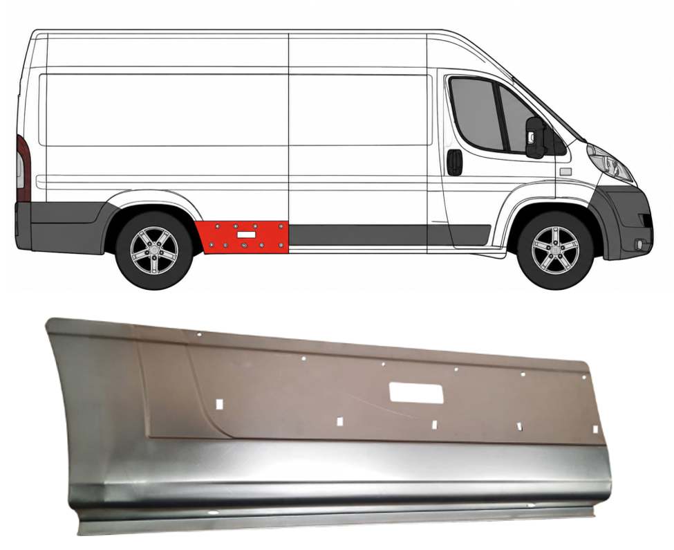 Ducato/Jumper/Boxer (06-/14-) Skarda prieš galinį ratą (ilgo, su gabarito skyle, dešinė), Fiat Ducato/Citroen Jumper/Peugeot Boxer 2006- 2014 Šono skarda, 577084-7, Fiat Ducato/Citroen Jumper/Peugeot Boxer 2006- 2014 Šono skarda, 577084-7