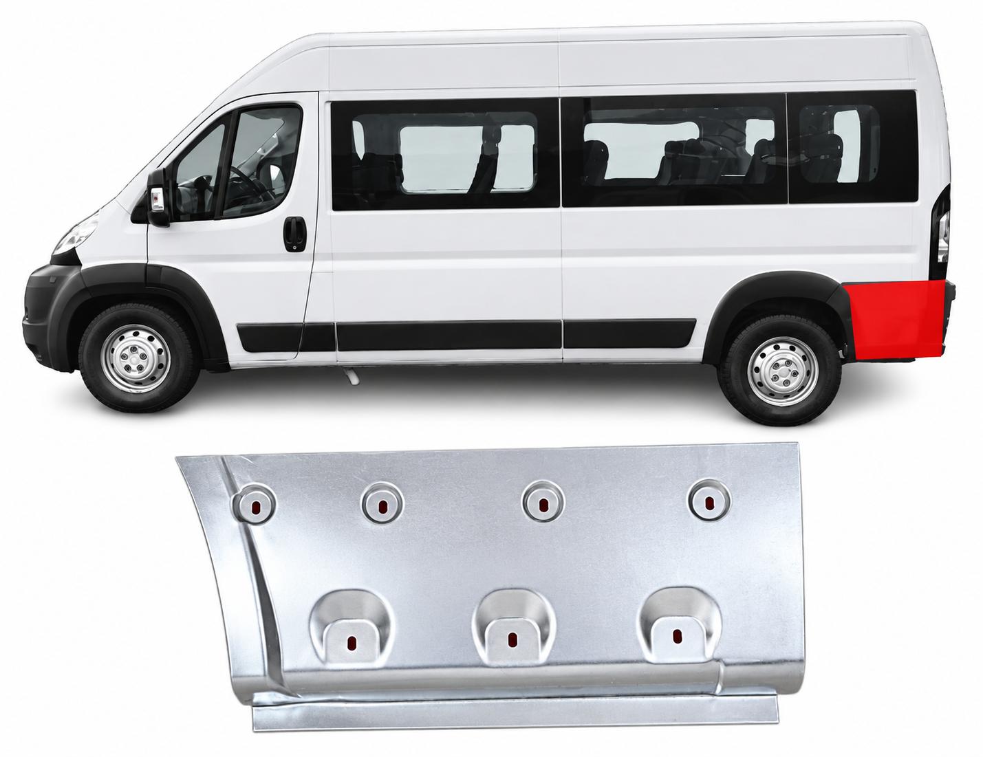 Ducato/Jumper/Boxer (06-/14-) Šono skarda už rato (extra ilgo, kairė), Fiat Ducato/Citroen Jumper/Peugeot Boxer 2006- 2014 Šono skarda už rato
