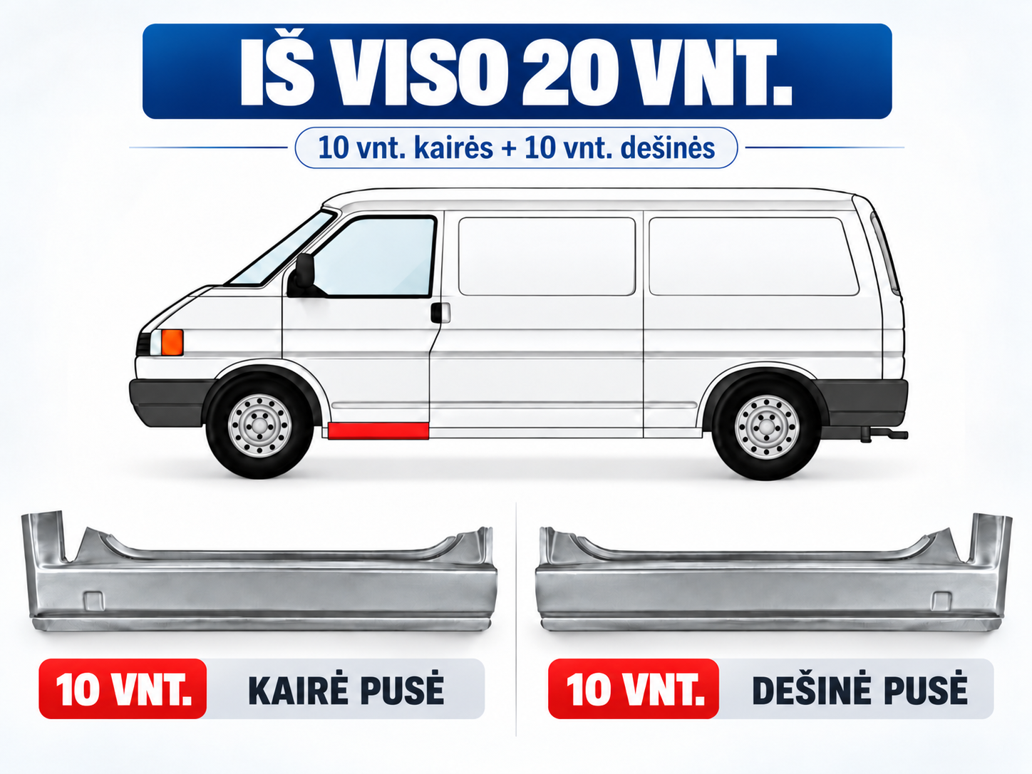 VW T4/Caravelle/Multi (90-) Slenksčiai po priekinėmis durimis (20 vnt. komplektas), 52650, 52651, 52652, 66404, 66405
